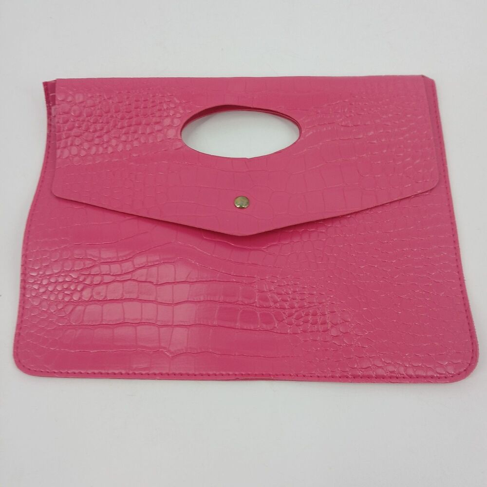 hot Pink Faux Leather Embossed Envelope Clutch Bag purse